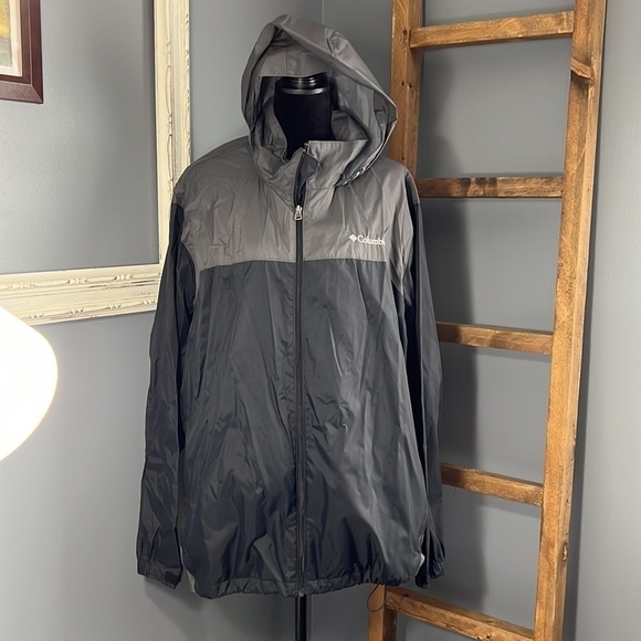 Columbia Mens 2X Windbreaker Jacket Blk/Gray Nylon Hooded Mesh Lining Activewear - Picture 2 of 6